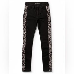 Joe’s Jeans High Rise Skinny Ankle Jeans Leopard Side Stripe Black Size 23 NWT